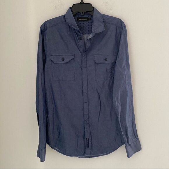 Calvin Klein Men’s Blue Button Front Modern Fit Shirt size M - Picture 1 of 5